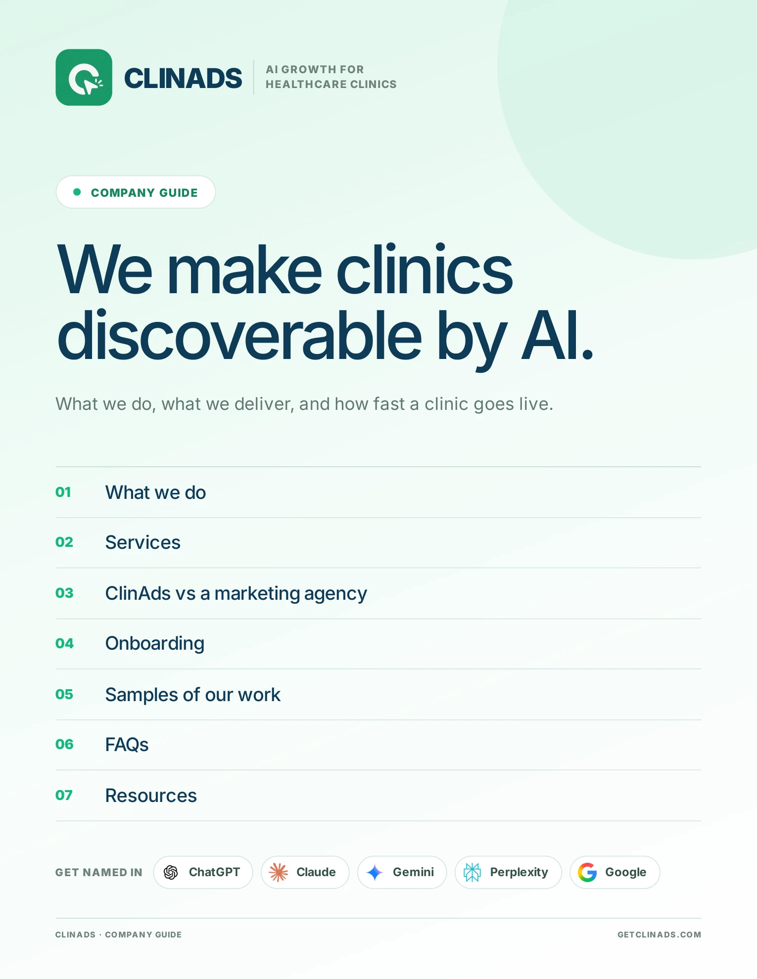 ClinAds Company Guide, page 1: Cover