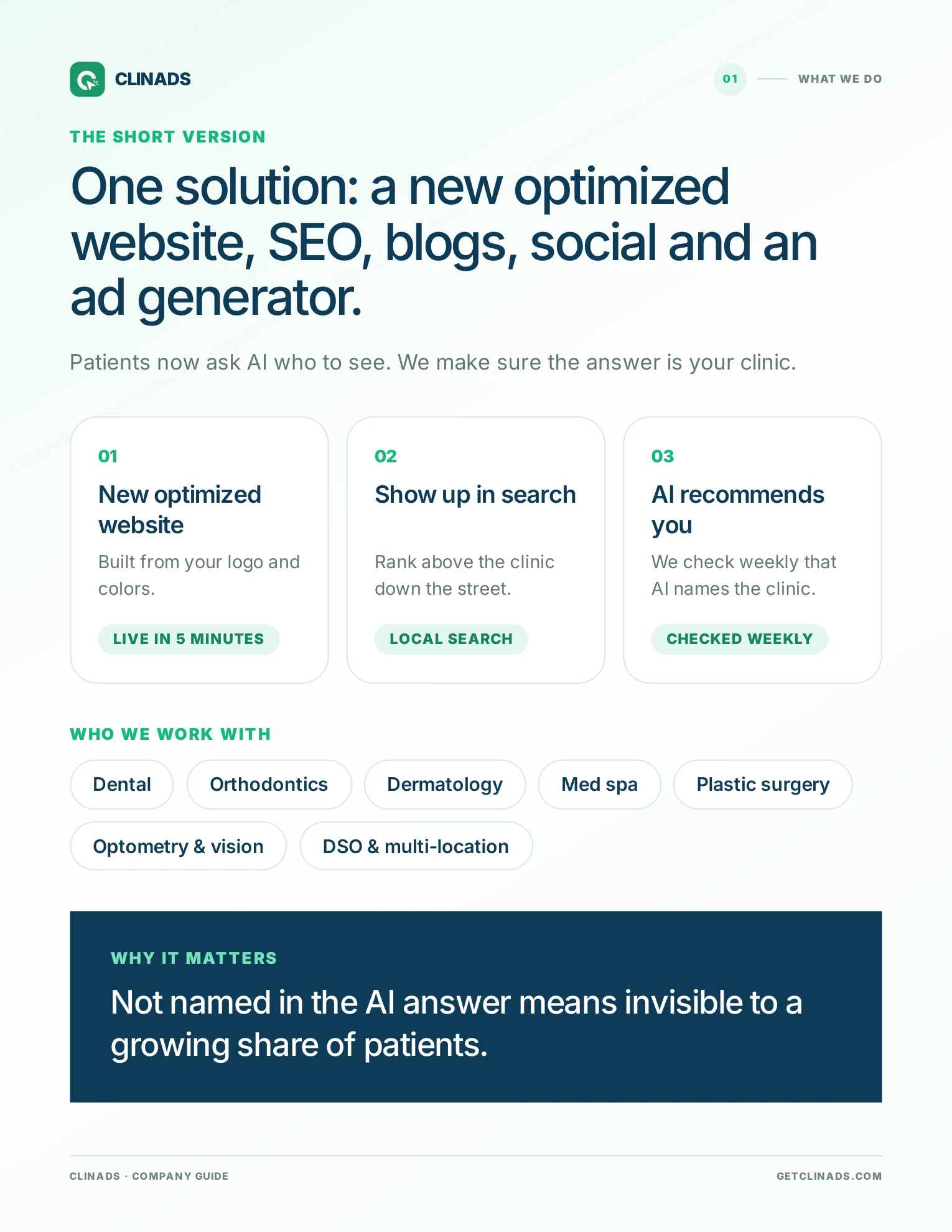 ClinAds Company Guide, page 2: What we do