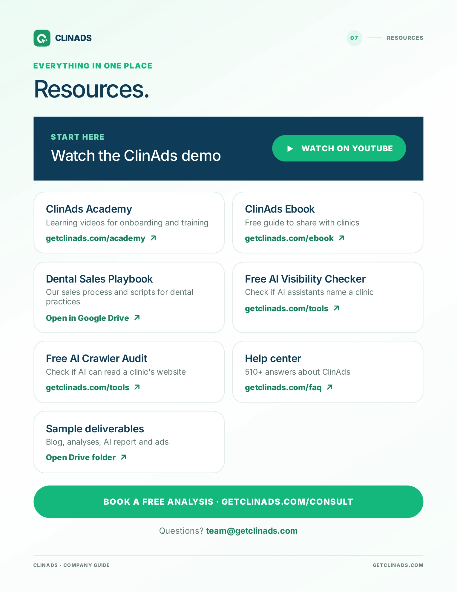 ClinAds Company Guide, page 9: Resources