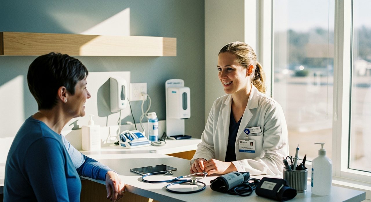 Staff discussing treatment options with a Botox consultation patient.