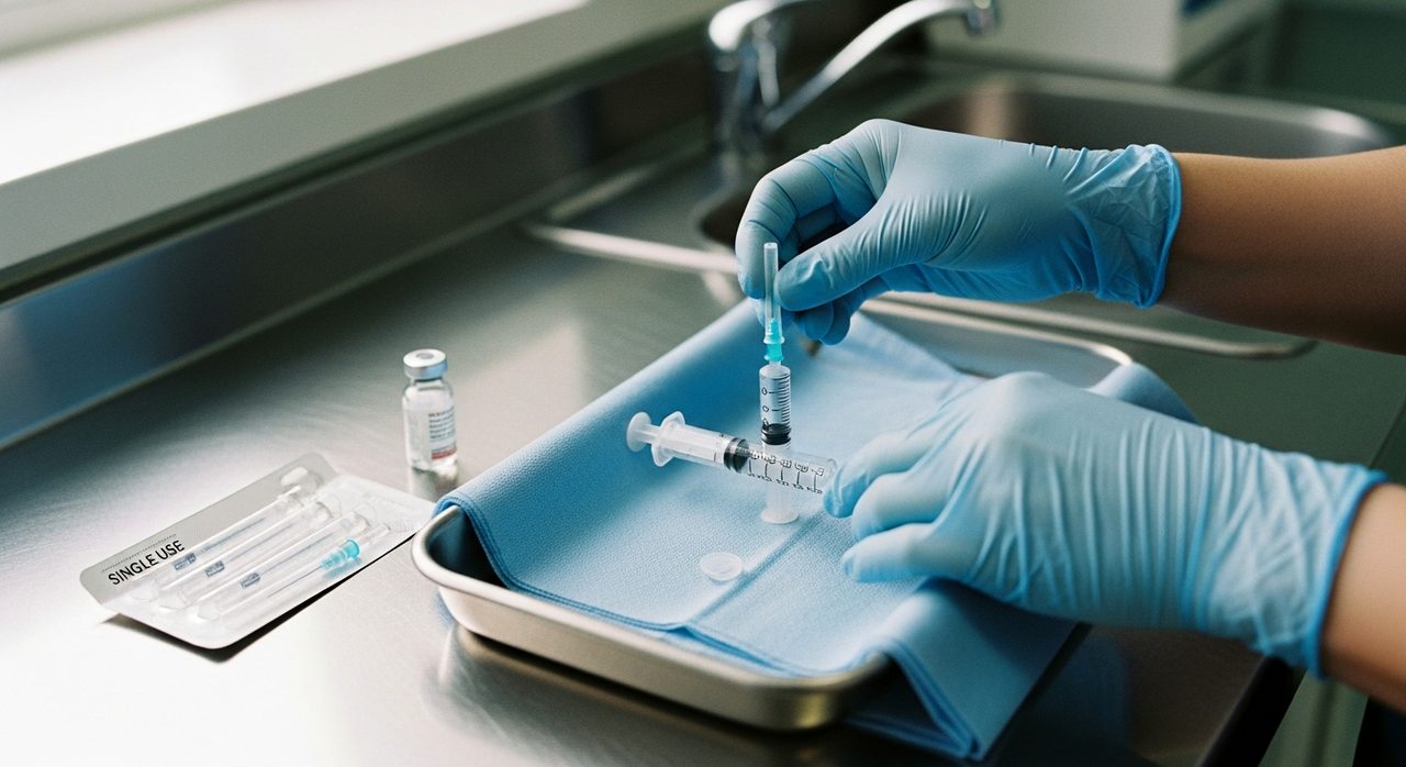 Preparing injectables for a procedure in a safe, professional environment.