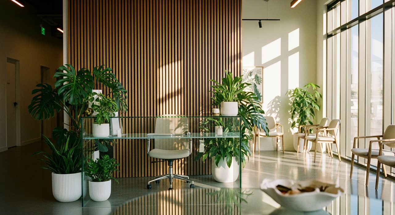 Reception area in a cosmetic dermatology clinic, ready for new patient visits.